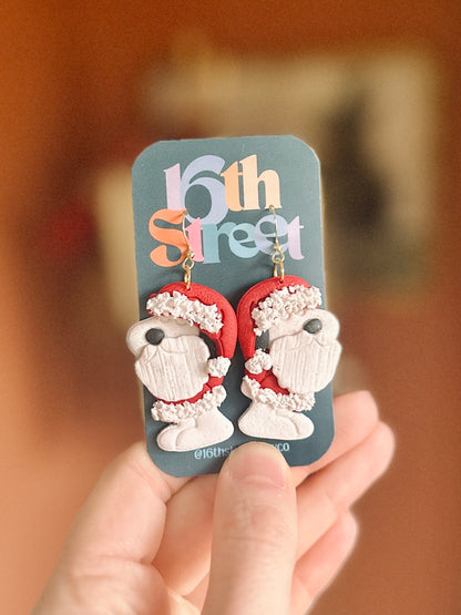 Santa Dog Dangles | Handmade Polymer Clay Earrings