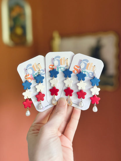 Patriotic Star Trio Dangles | Handmade Polymer Clay Earrings