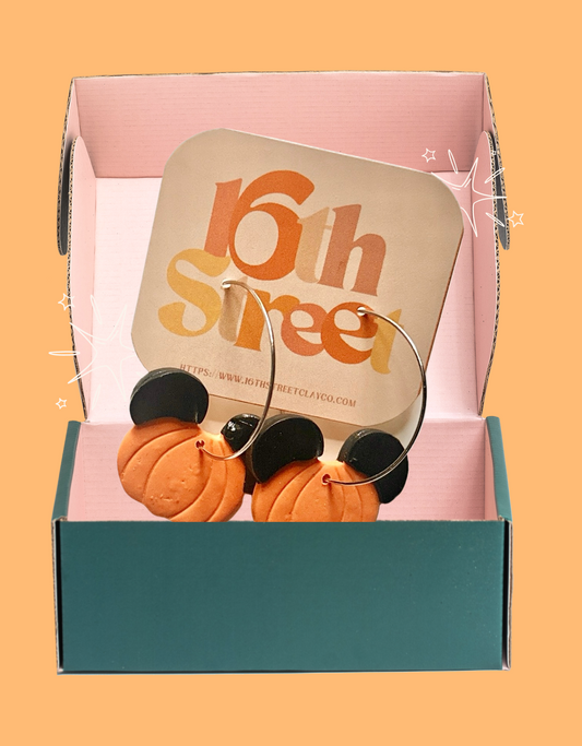 Mouse Pumpkin Dangles | Handmade Polymer Clay Earrings