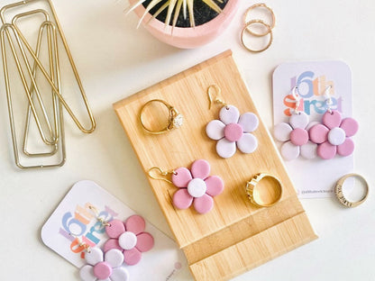 Dainty Lavender Daisy Dangles | Handmade Polymer Clay Earrings