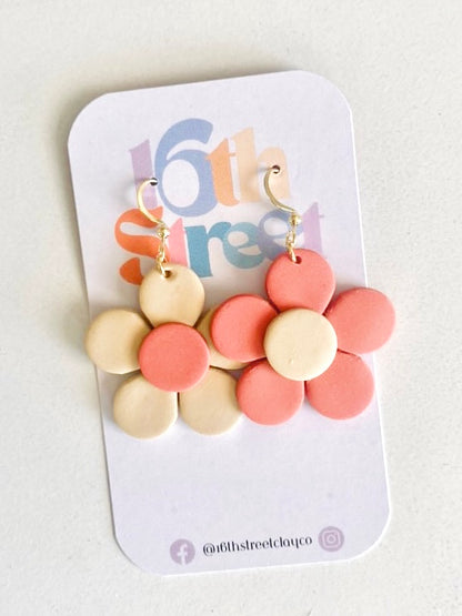 Dainty Peach Daisy Dangles | Handmade Polymer Clay Earrings