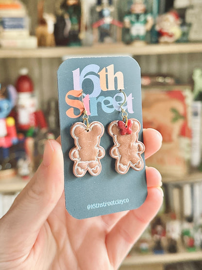 Mouse Friend Gingerbread Dangles | Handmade Polymer Clay Earrings