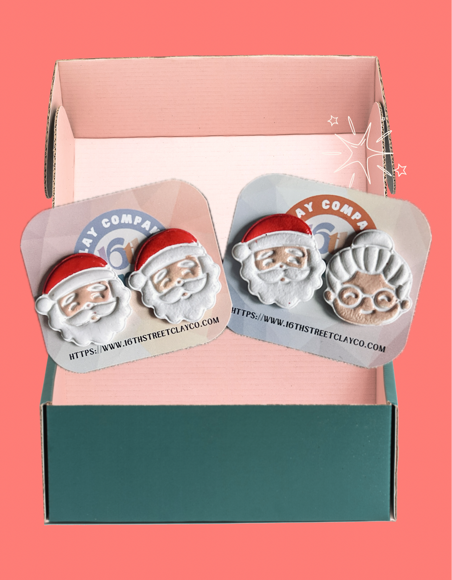 Mr. And Mrs. Kringle Studs | Handmade Polymer Clay Earrings