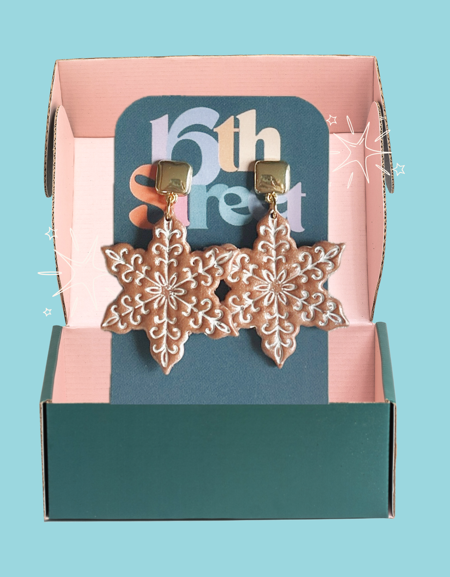 Gingerbread Snowflake Dangles | Handmade Polymer Clay Earrings