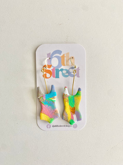 Rainbow Swimsuit | Body Positive Handmade Polymer Clay Dangle Earrings