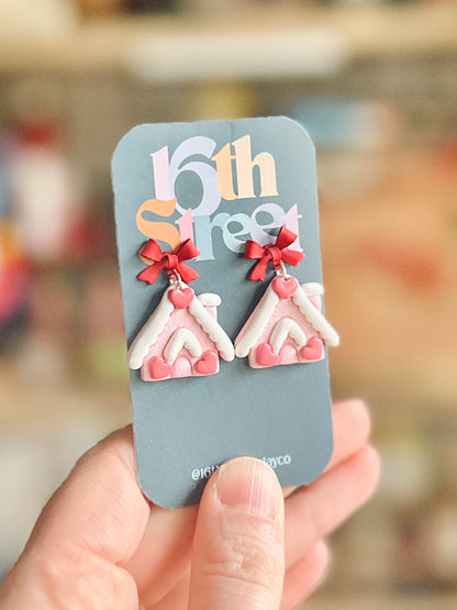 Pretty in Pink House Dangles | Handmade Polymer Clay Earrings