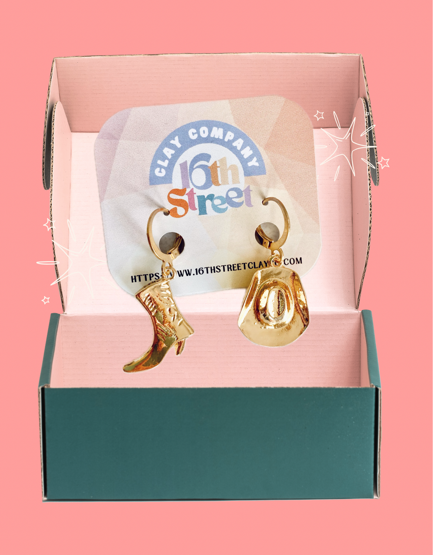 Golden Cowboy Boot & Hat Dangles | Metal Earrings