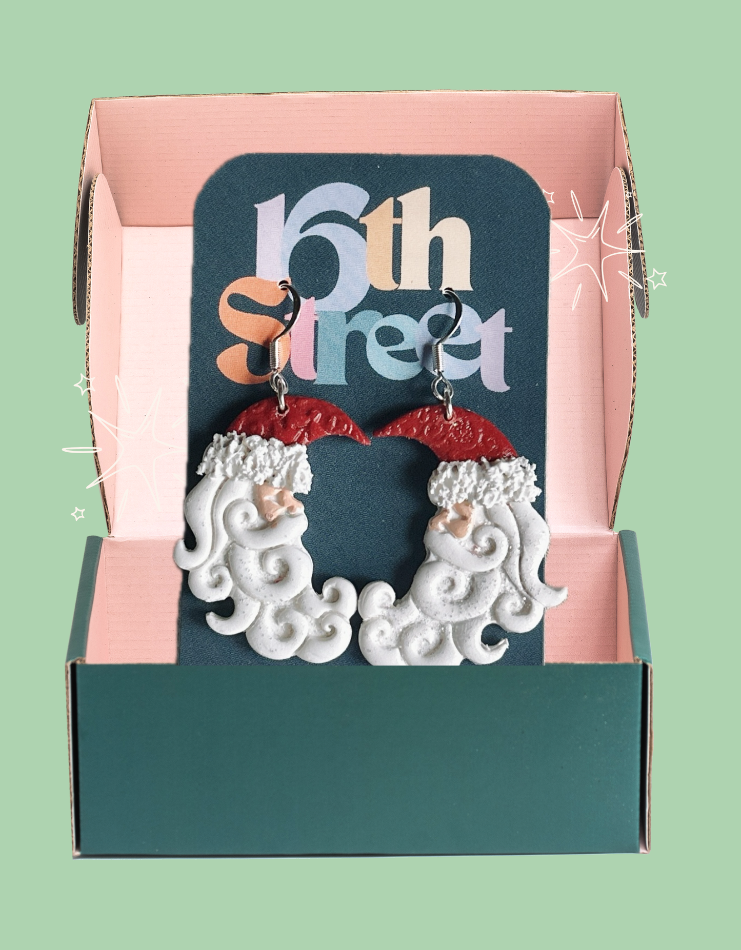 Santa Moon Dangles | Handmade Polymer Clay Earrings