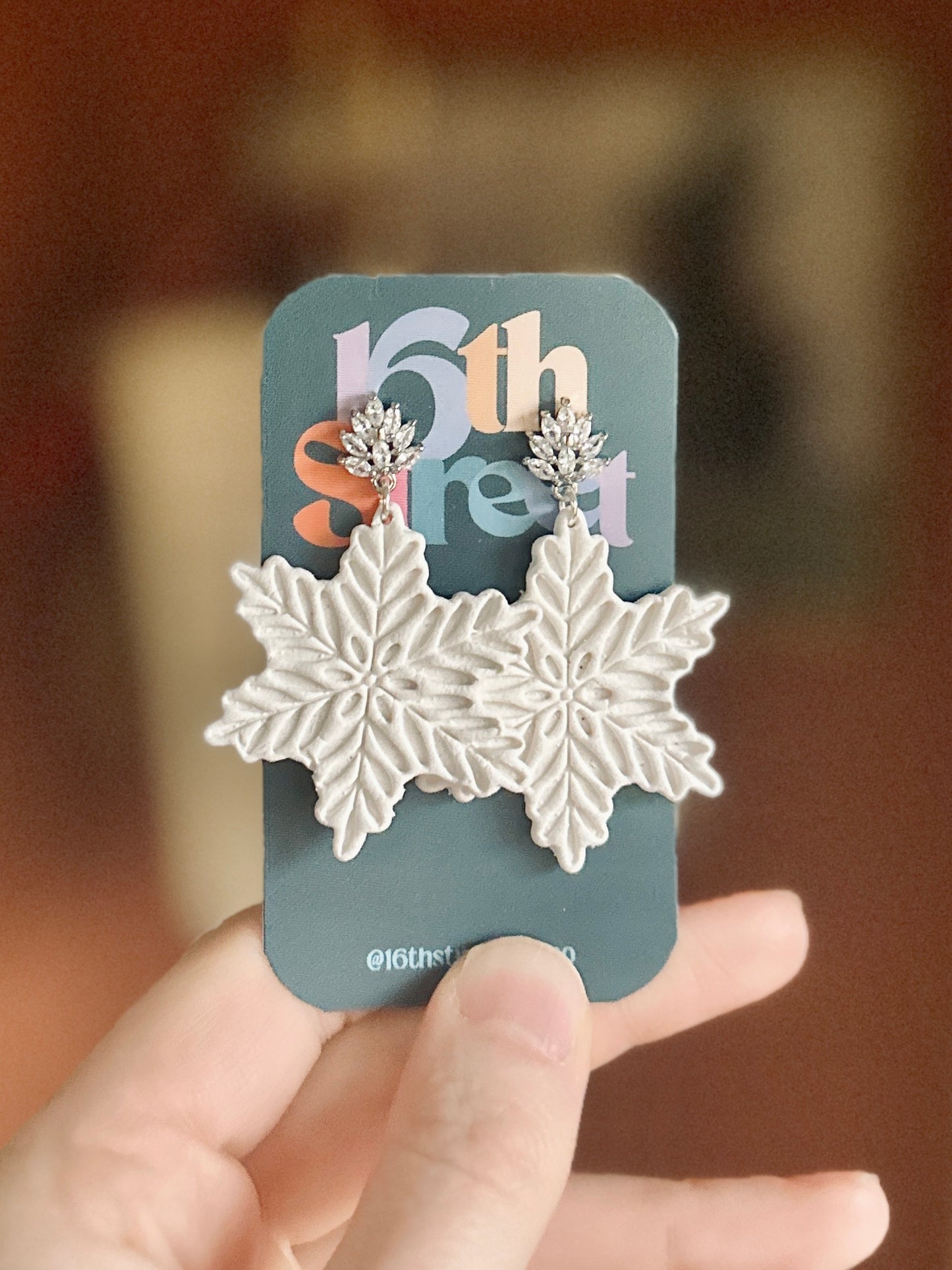 Snowflake Christmas Dangles | Handmade Polymer Clay Earrings