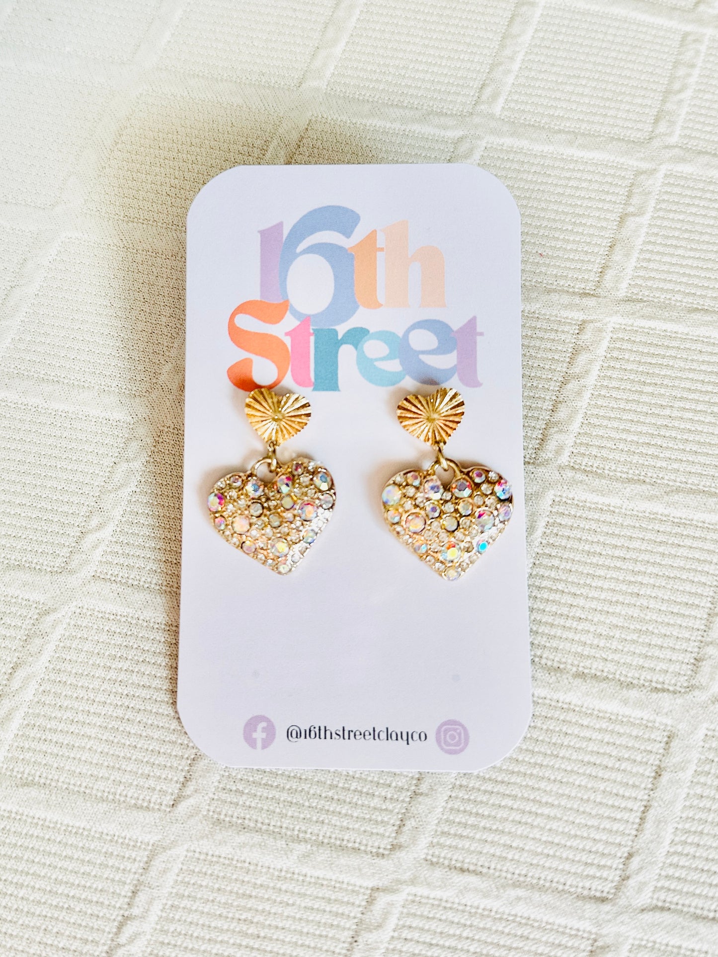 Gold Heart Bling Earrings | Metal Stud Earrings