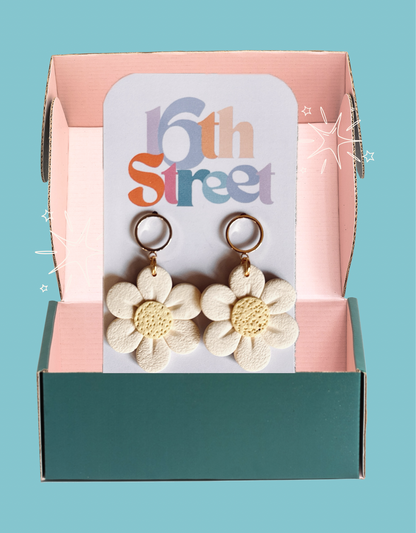 Simple Daisy Dangles - Handmade Polymer Clay Earrings