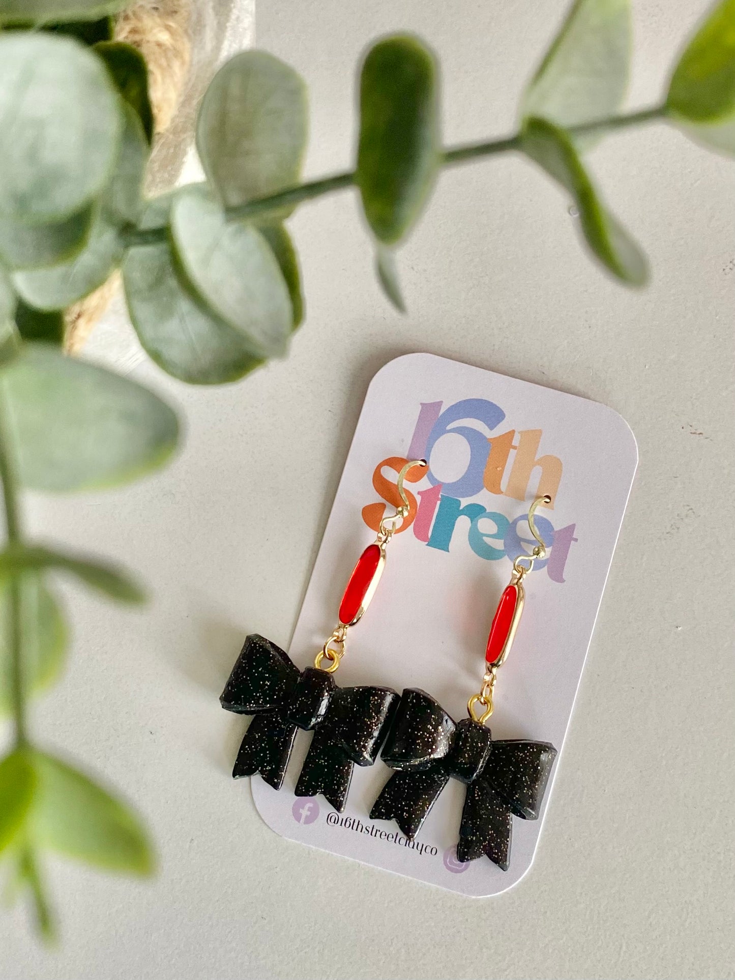 Black Bow Dangles | Taylor Swift Inspired Handmade Polymer Clay Earrings