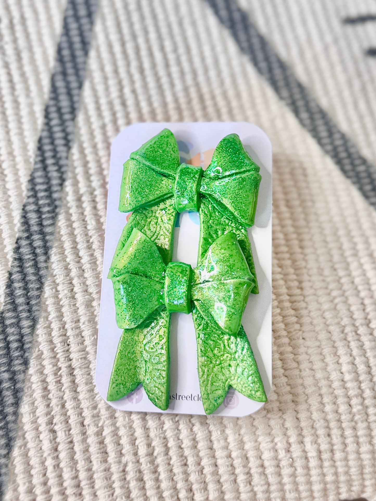 Large Green Bow Stud Earrings | Handmade Polymer Clay Earrings