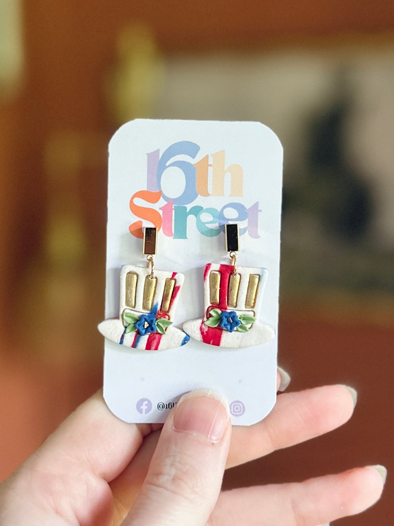 Red, White, and New Hat Dangles | Handmade Polymer Clay Earrings
