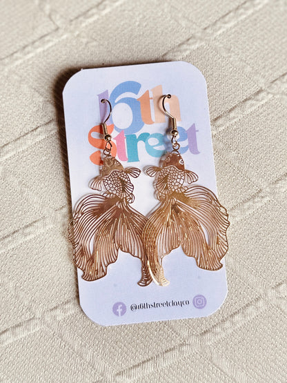 Golden Fishy Dangles | Metal Earrings