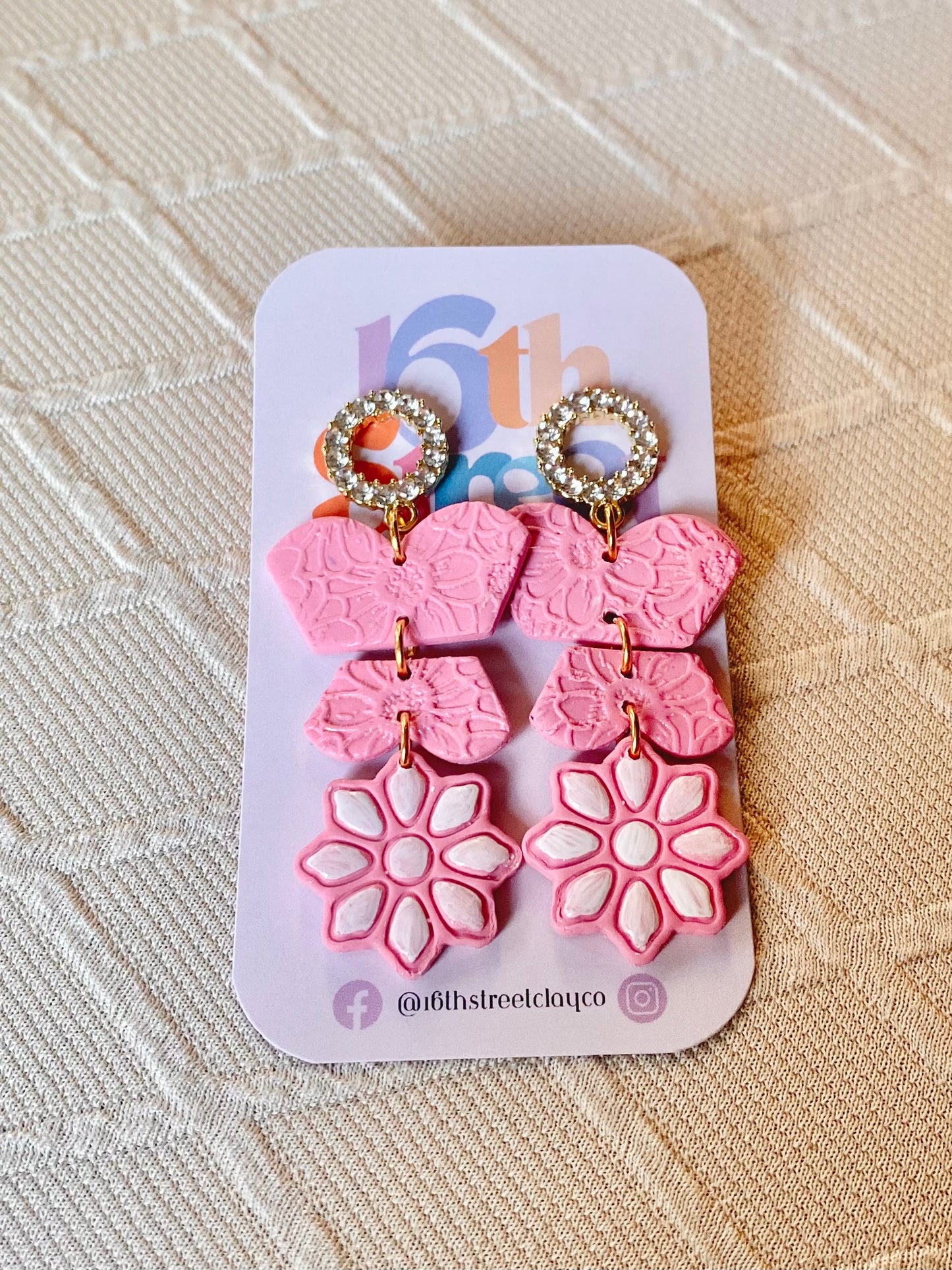 Pink Fancy Dangles for Breast Cancer Awareness | Handmade Polymer Clay Earrings