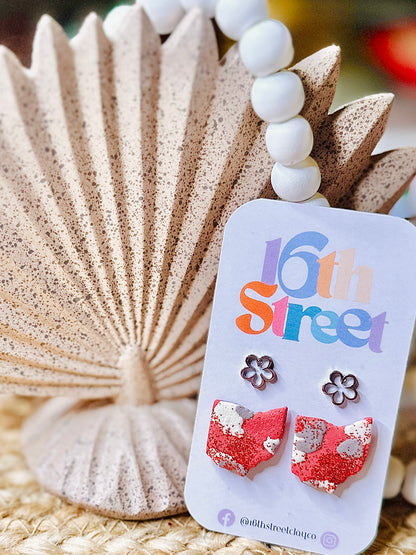 Red White & Gray Speckled Ohio Stud Pack | Handmade Polymer Clay Earrings