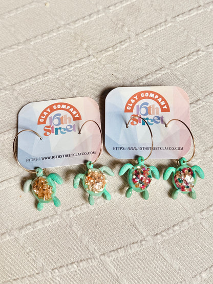 Turtle Dangles | Handmade Polymer Clay Earrings