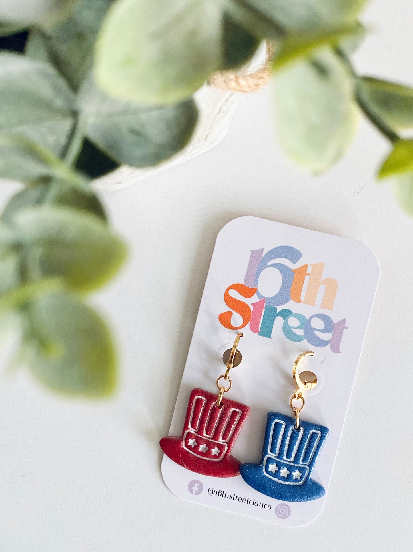 Uncle Sam Hat Dangles | Handmade Polymer Clay Earrings